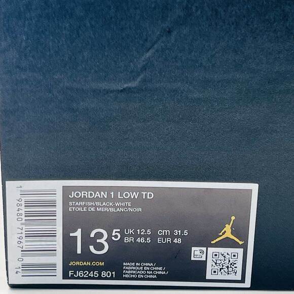 Nike Air Jordan 1 Low TD Black Orange FJ6245 801 Mens Size 13.5 NEW Football main image 5